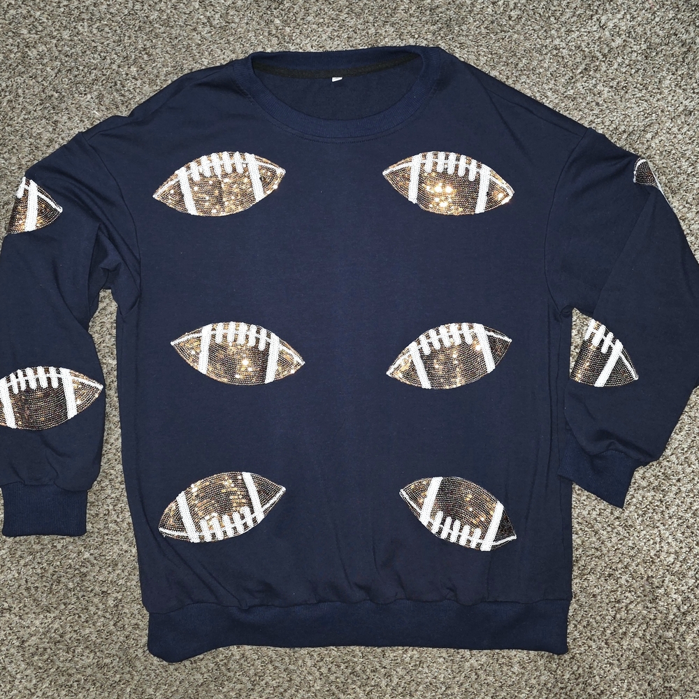 Navy Blue Womens Size M Sequin football Sweatshirt